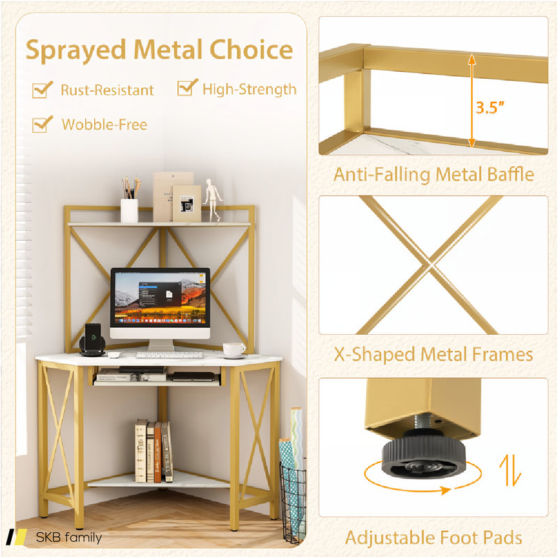 Space-Saving Corner Computer Desk With With Hutch And Keyboard Tray 240615-229284