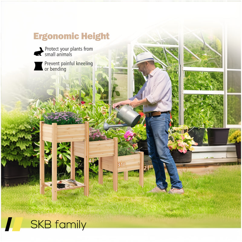 3-Tier Wooden Raised Garden Bed With Open Storage Shelf 240615-229286