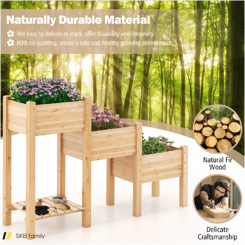 3-Tier Wooden Raised Garden Bed With Open Storage Shelf 240615-229286