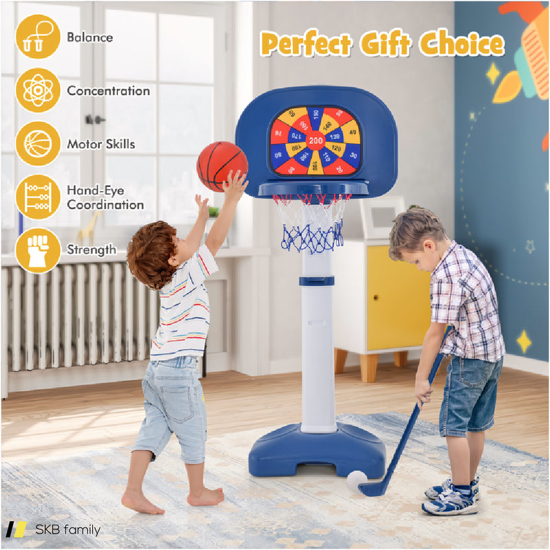 4-In-1 Adjustable Kids Basketball Hoop With Ring Toss Sticky Ball 240615-229290