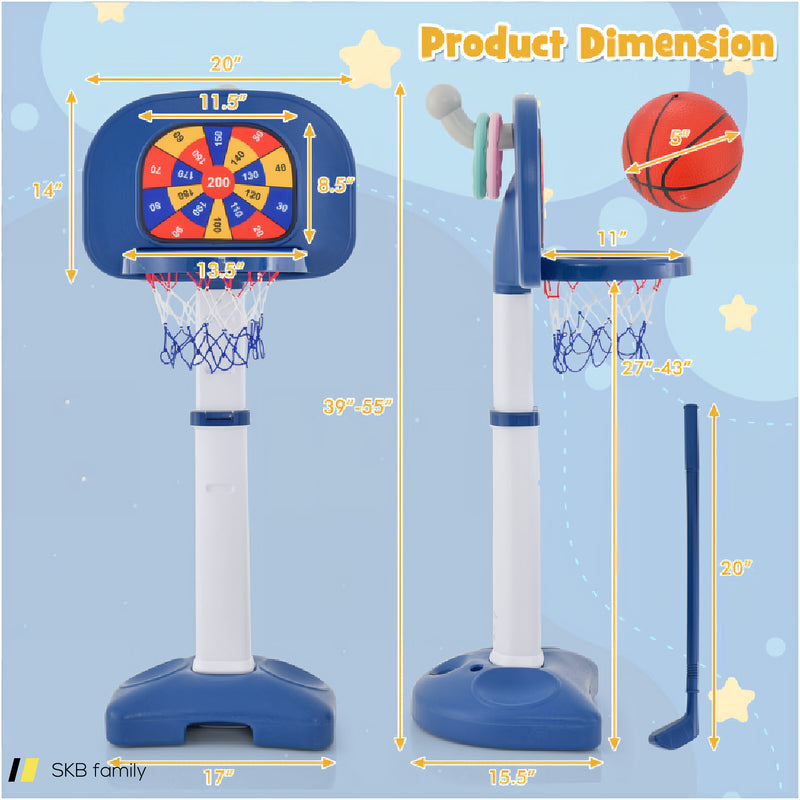 4-In-1 Adjustable Kids Basketball Hoop With Ring Toss Sticky Ball 240615-229290