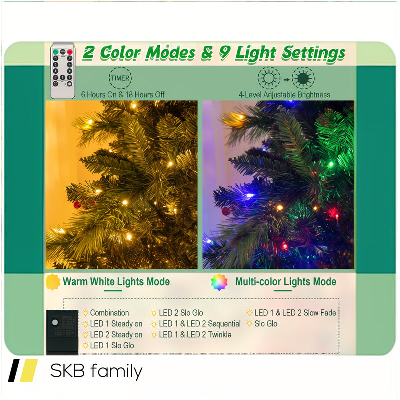 6/7/8 Feet Pre-Lit Artificial Christmas Tree With 300/400/500 Led Lights 240615-229292