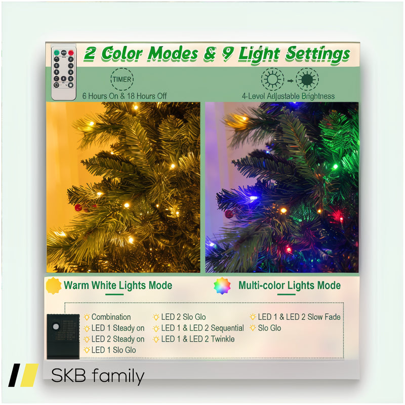 6/7/8 Feet Pre-Lit Artificial Christmas Tree With 300/400/500 Led Lights 240615-229292