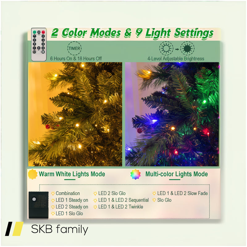 6/7/8 Feet Pre-Lit Artificial Christmas Tree With 300/400/500 Led Lights 240615-229292