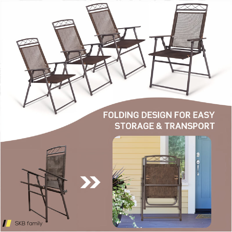 Set Of 4 Patio Folding Sling Chairs Steel Camping Deck 240615-229294