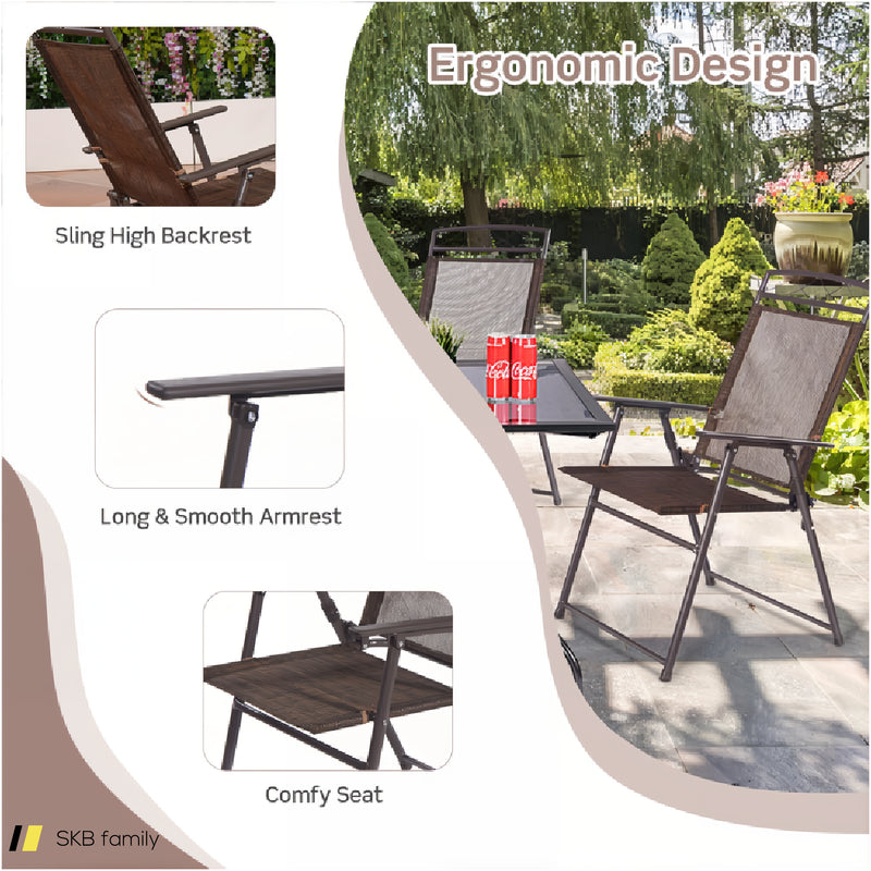 Set Of 4 Patio Folding Sling Chairs Steel Camping Deck 240615-229294