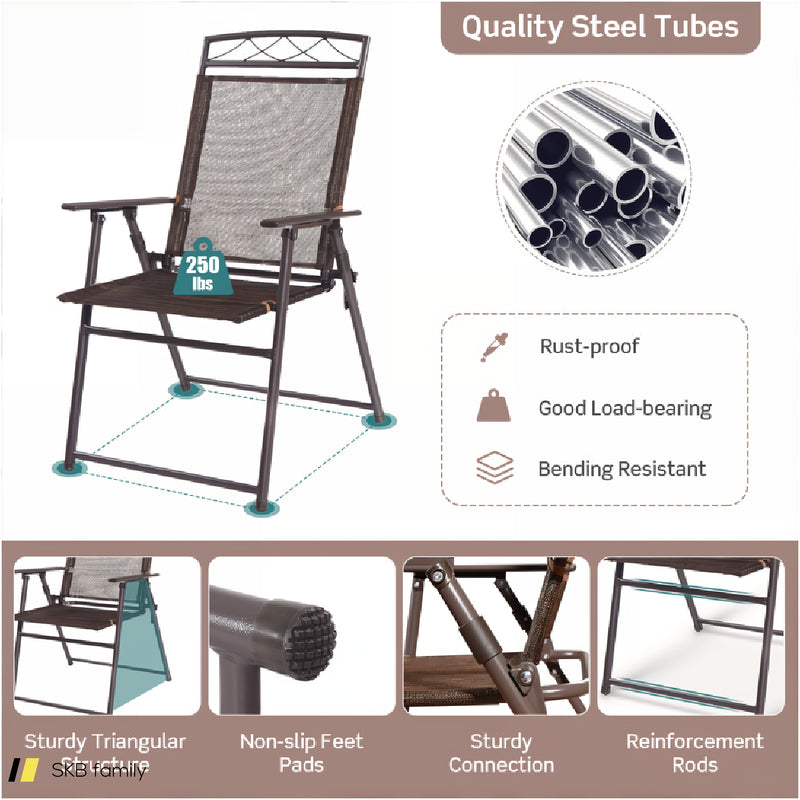 Set Of 4 Patio Folding Sling Chairs Steel Camping Deck 240615-229294