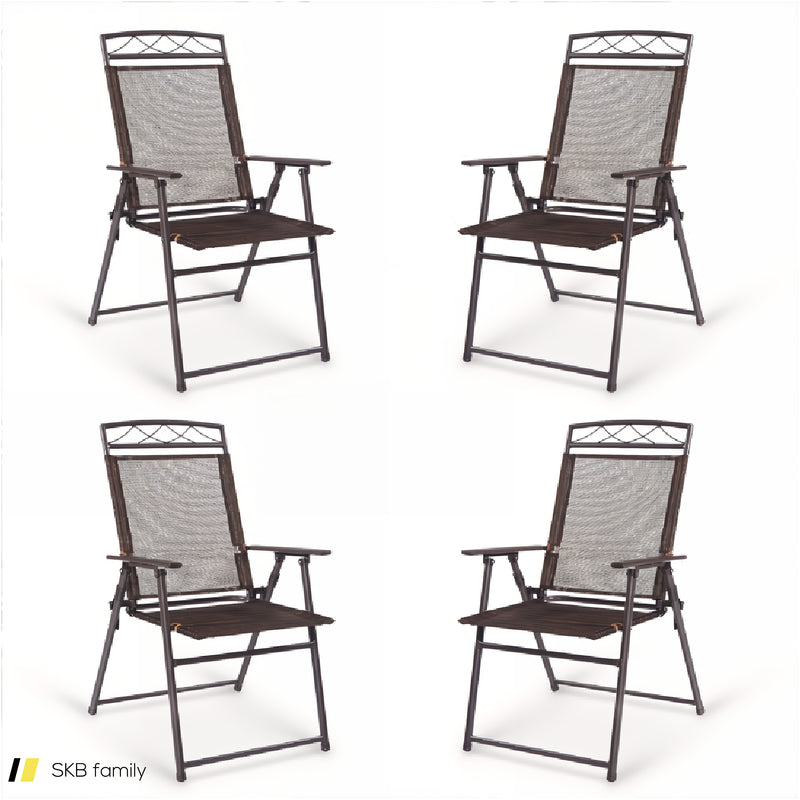 Set Of 4 Patio Folding Sling Chairs Steel Camping Deck 240615-229294