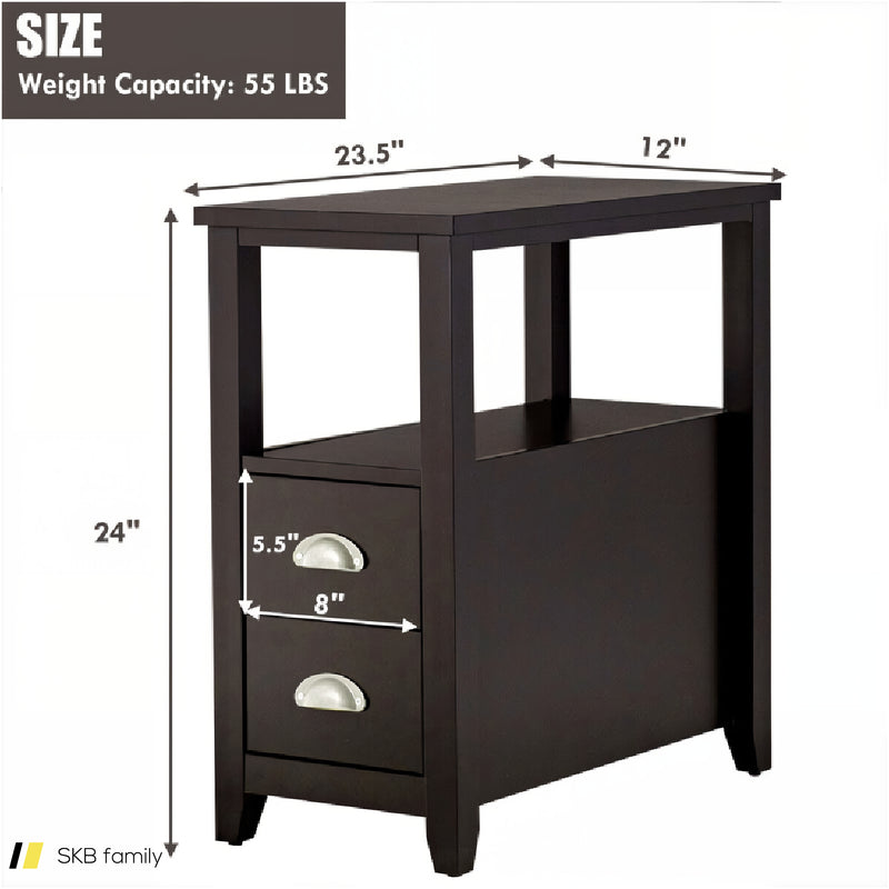 2 Pieces Wooden Bed-Side Nightstand Set With 2 Drawers 240615-229303