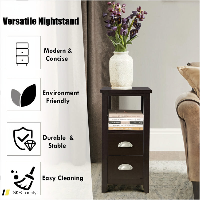 2 Pieces Wooden Bed-Side Nightstand Set With 2 Drawers 240615-229303