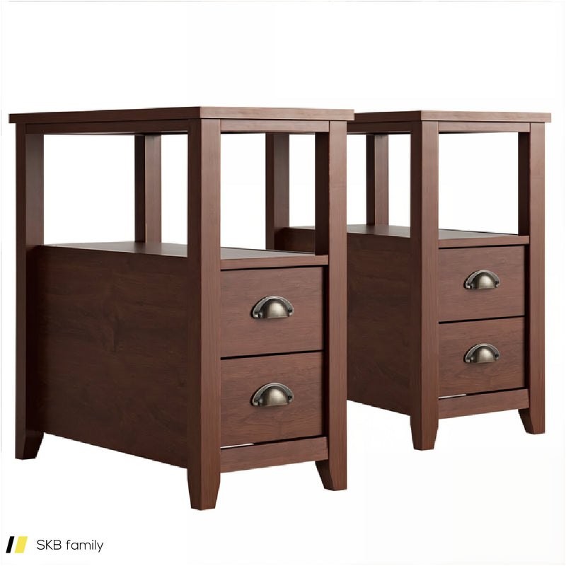 2 Pieces Wooden Bed-Side Nightstand Set With 2 Drawers 240615-229303