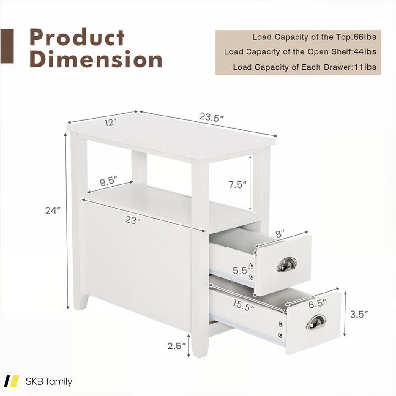 2 Pieces Wooden Bed-Side Nightstand Set With 2 Drawers 240615-229303