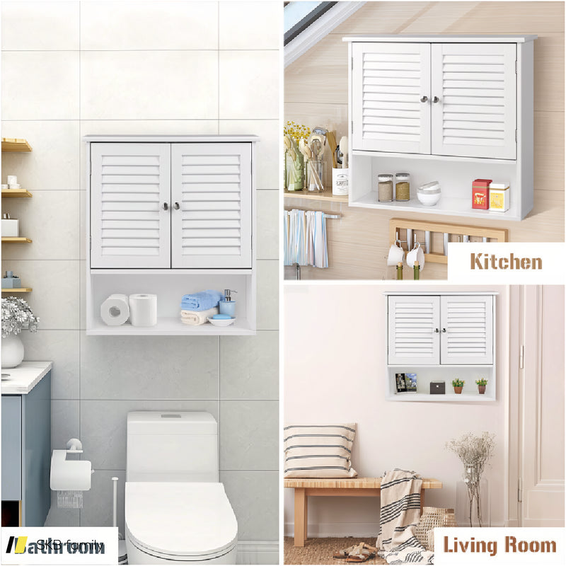 Double Doors Shelves Bathroom Wall Storage Cabinet 240615-229307