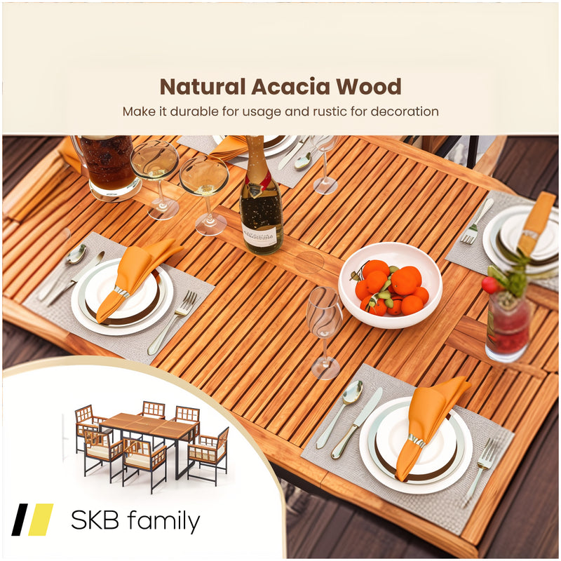 7 Pieces Patio Acacia Wood Dining Set With Soft Cushions And Umbrella Hole 240615-229308