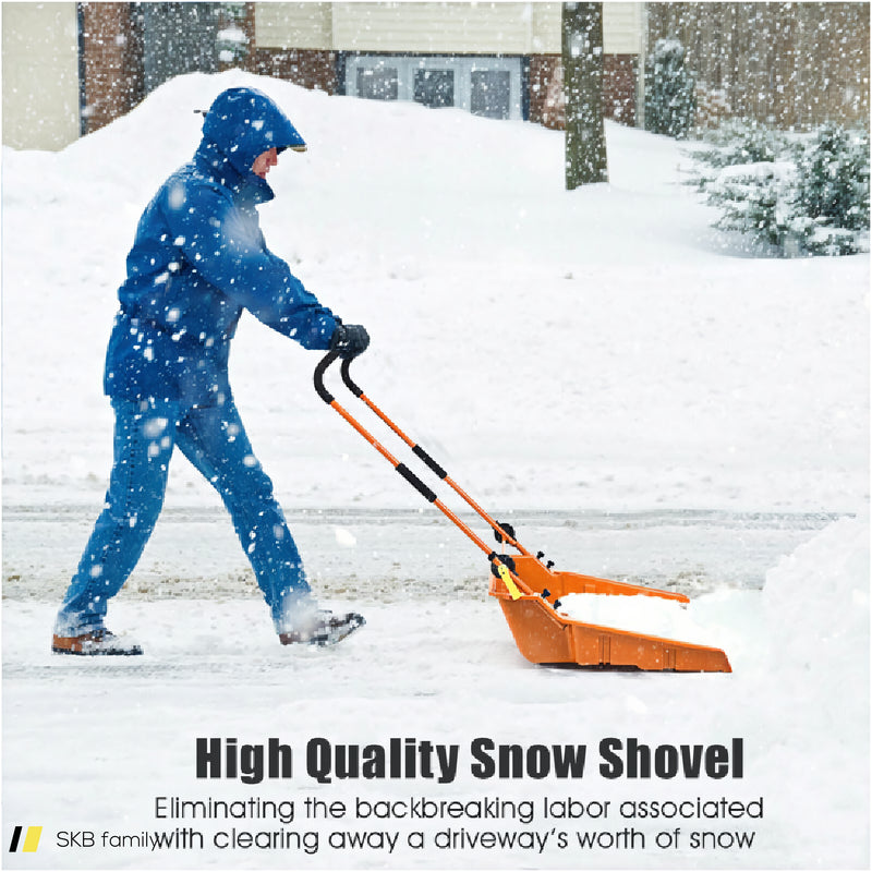 Folding Snow Pusher Scoop Shovel With Wheels And Handle 240615-229309