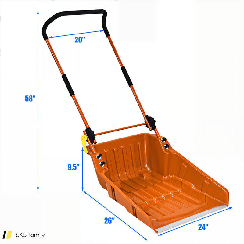 Folding Snow Pusher Scoop Shovel With Wheels And Handle 240615-229309