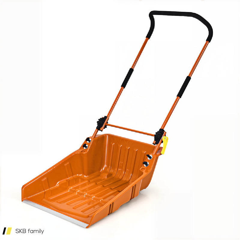 Folding Snow Pusher Scoop Shovel With Wheels And Handle 240615-229309