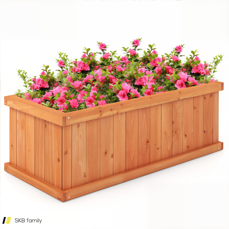 Raised Garden Bed Wooden Planter Box With 4 Drainage Holes And Detachable Bottom Panels 240615-229313