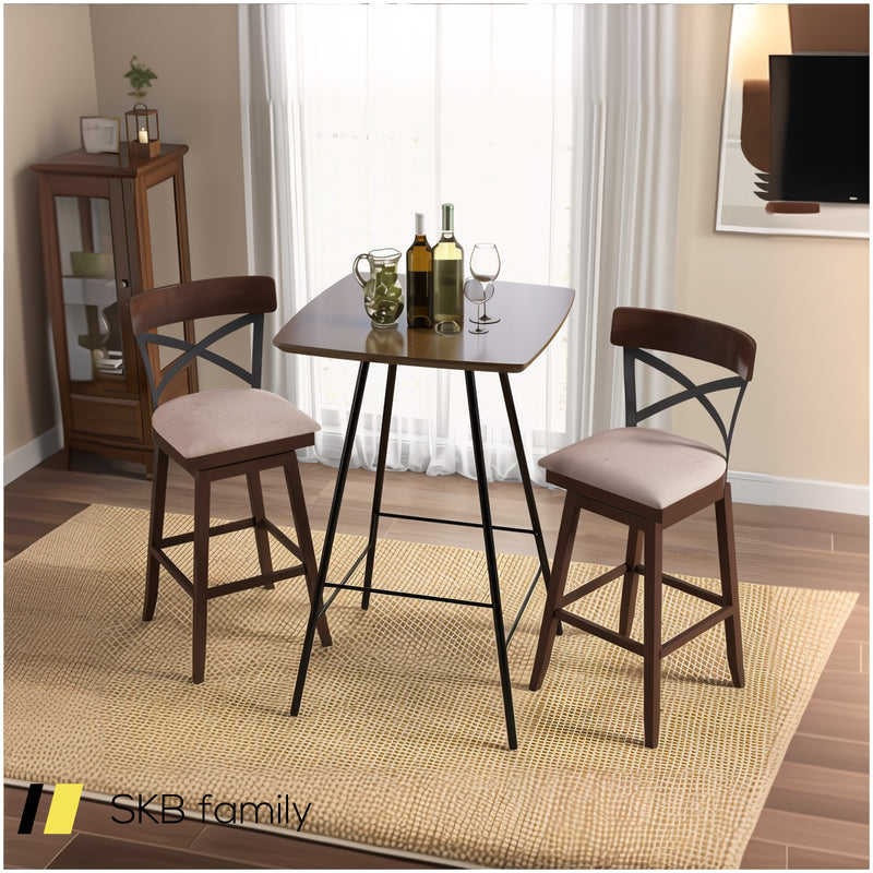 Set Of 2 Wooden Swivel Bar Stools With Cushioned Seat And Open X Back 240615-229314