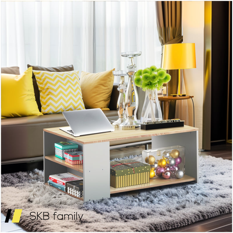 Coffee Table With Storage Shelves And Smooth Surface 240615-229315