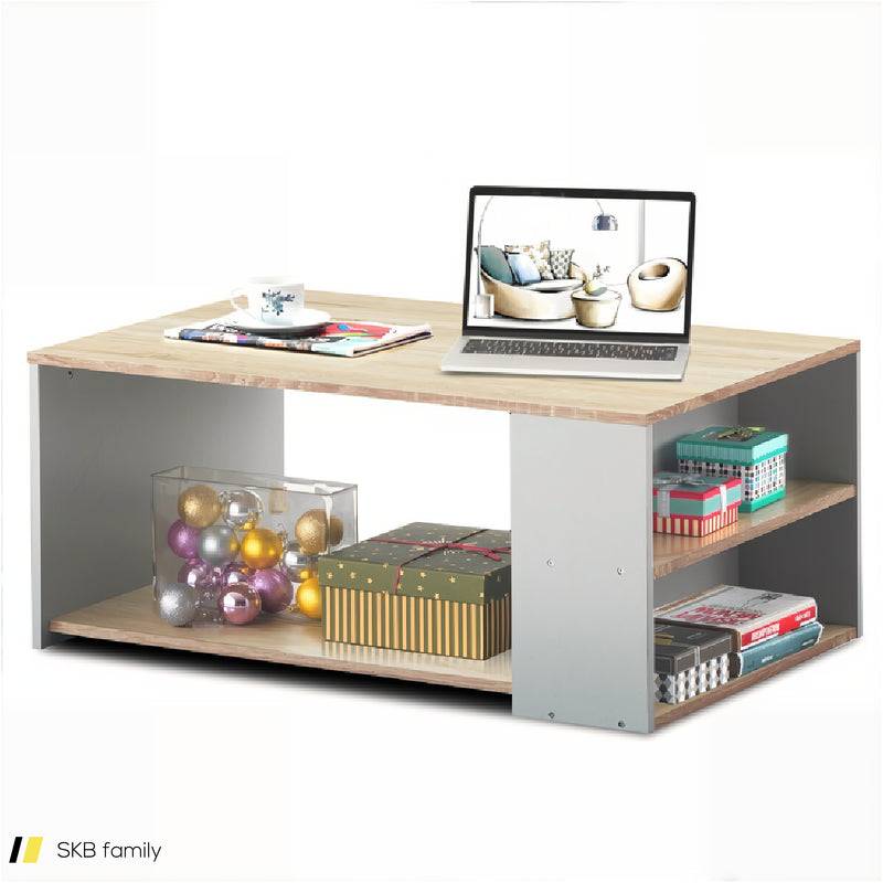 Coffee Table With Storage Shelves And Smooth Surface 240615-229315