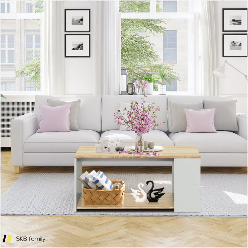 Coffee Table With Storage Shelves And Smooth Surface 240615-229315