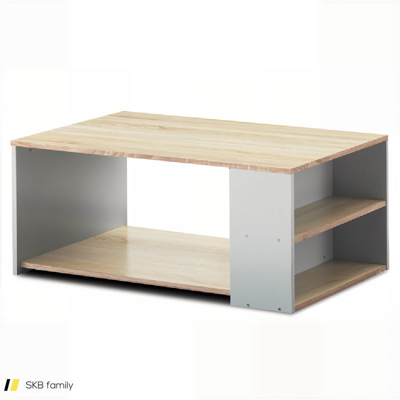 Coffee Table With Storage Shelves And Smooth Surface 240615-229315