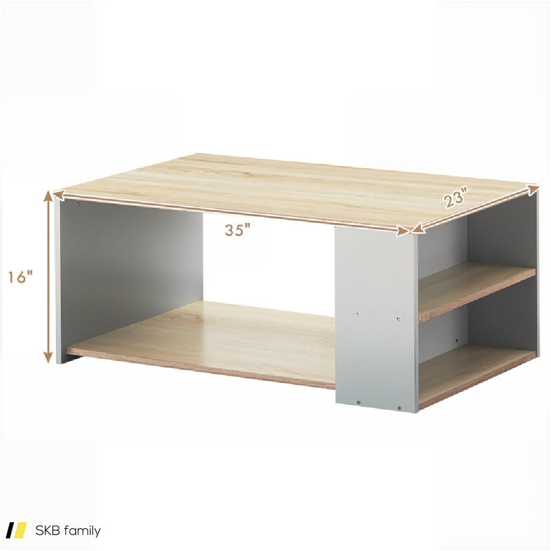 Coffee Table With Storage Shelves And Smooth Surface 240615-229315