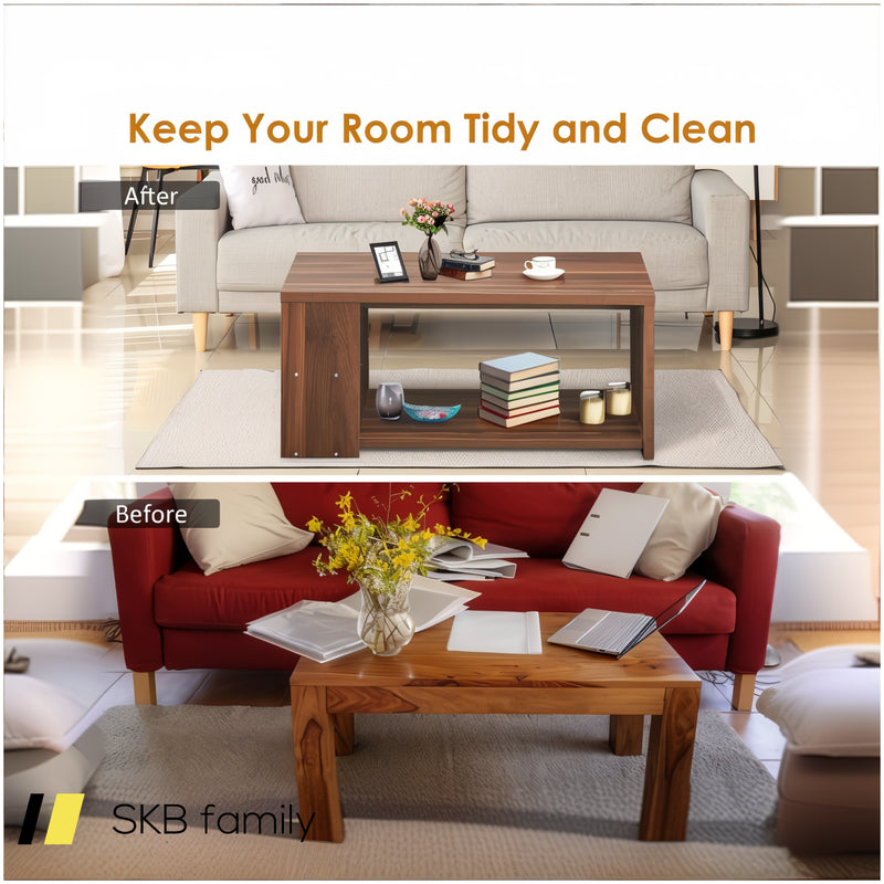 Coffee Table With Storage Shelves And Smooth Surface 240615-229315