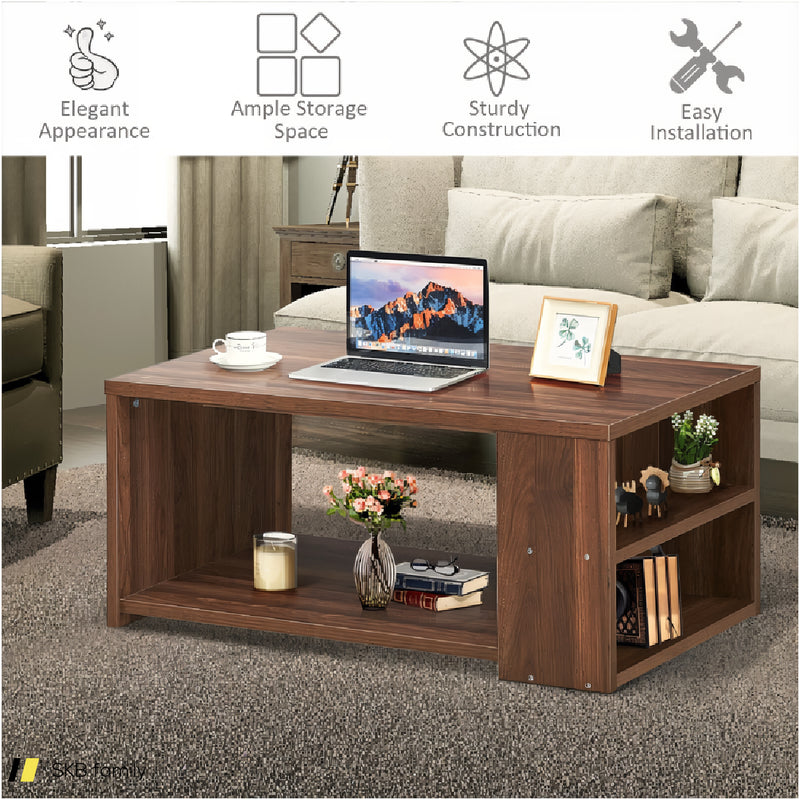 Coffee Table With Storage Shelves And Smooth Surface 240615-229315