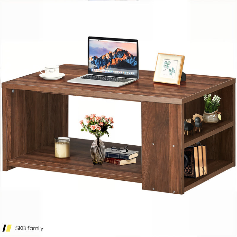 Coffee Table With Storage Shelves And Smooth Surface 240615-229315