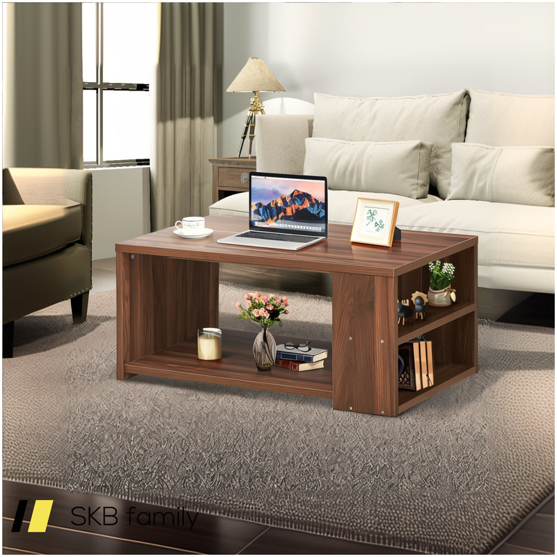 Coffee Table With Storage Shelves And Smooth Surface 240615-229315