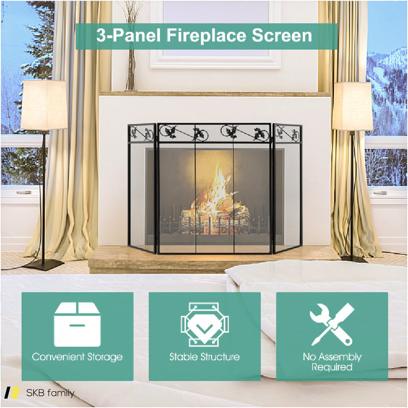 3-Panel Fireplace Screen Decor Cover With Exquisite Pattern 240615-229319