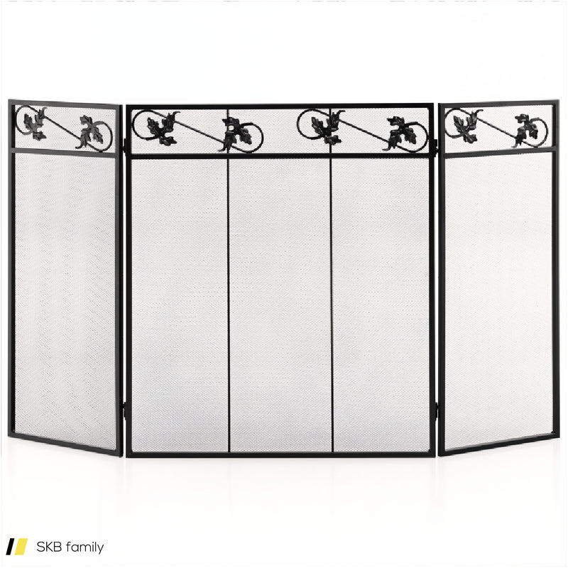 3-Panel Fireplace Screen Decor Cover With Exquisite Pattern 240615-229319