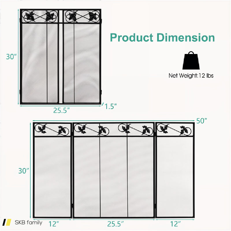 3-Panel Fireplace Screen Decor Cover With Exquisite Pattern 240615-229319