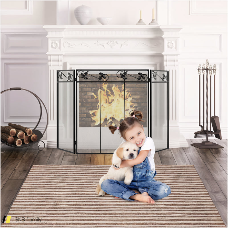 3-Panel Fireplace Screen Decor Cover With Exquisite Pattern 240615-229319