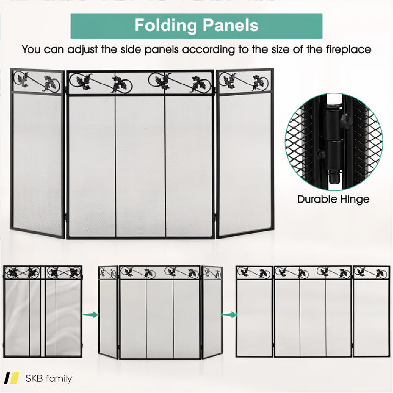 3-Panel Fireplace Screen Decor Cover With Exquisite Pattern 240615-229319