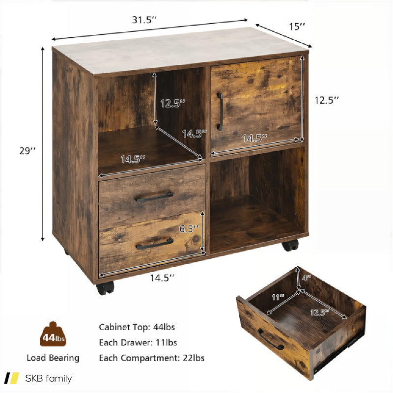 Mobile File Cabinet With Lateral Printer Stand And Storage Shelves 240615-229321