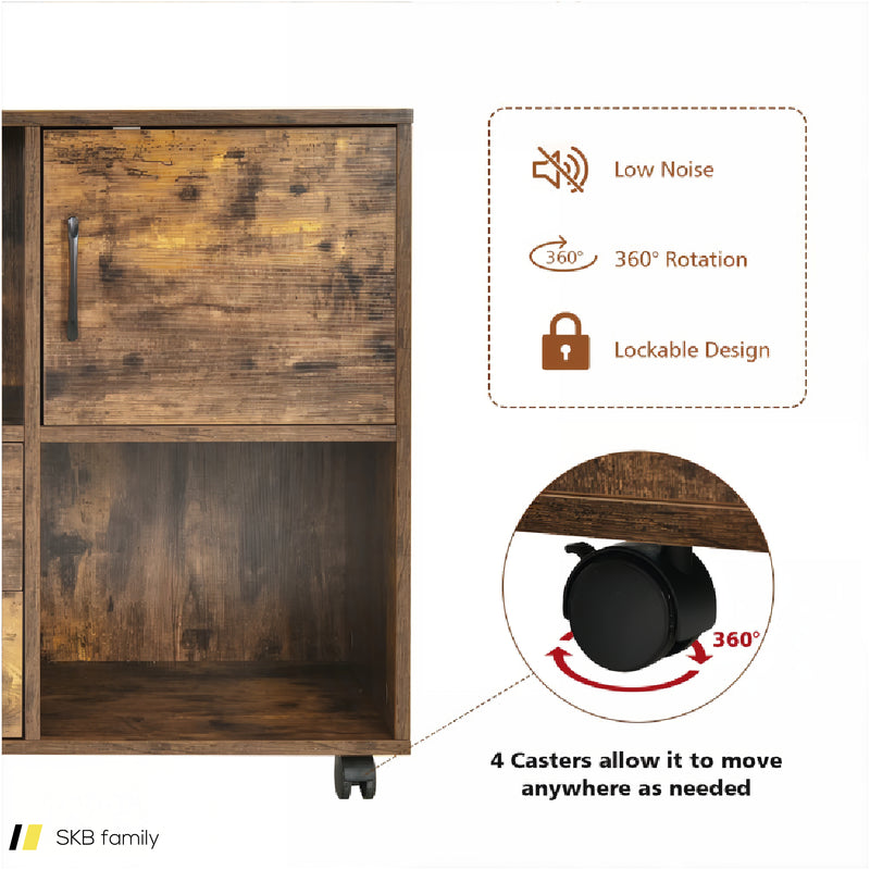 Mobile File Cabinet With Lateral Printer Stand And Storage Shelves 240615-229321