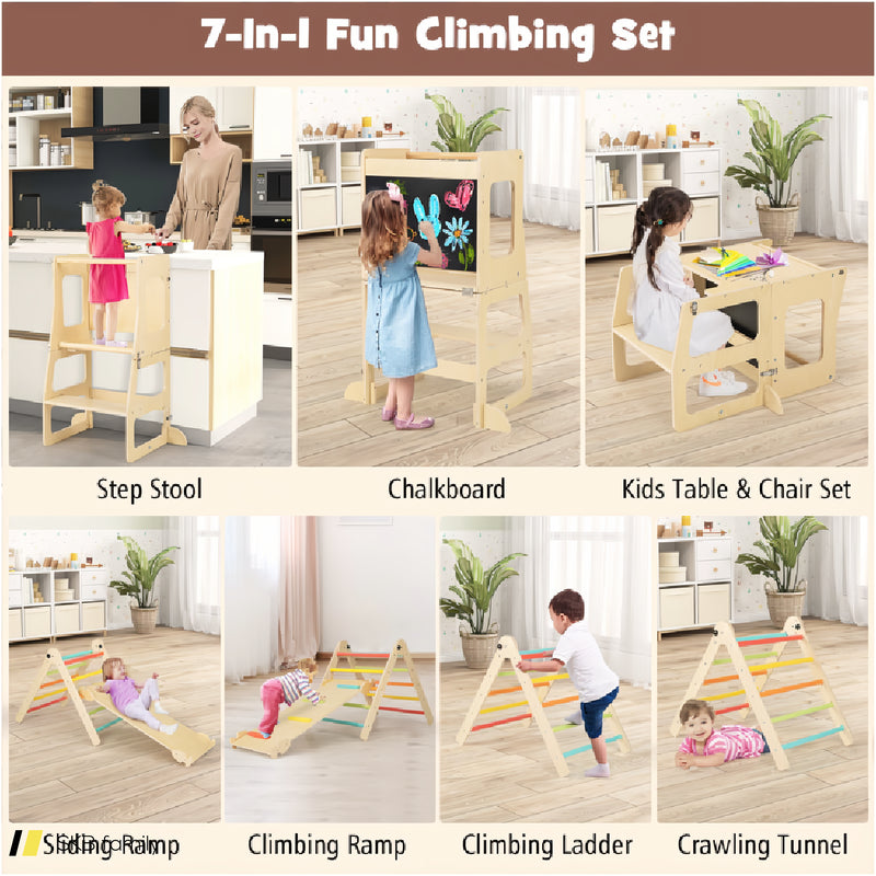 7-In-1 Toddler Climbing Toy Connected Table And Chair Set For Boys And Girls Aged 3-14 Years Old 240615-229329