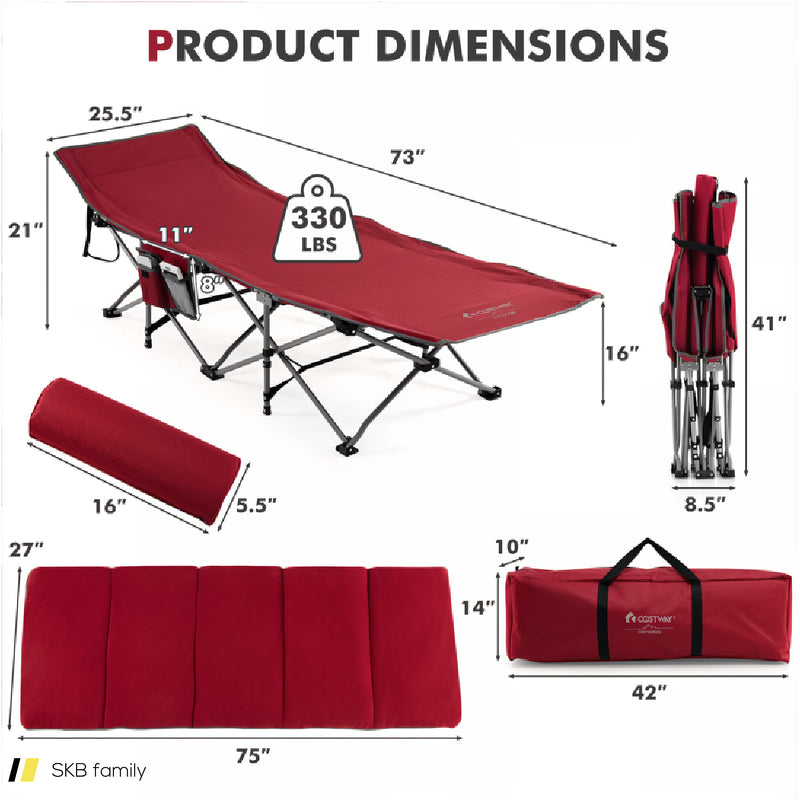 Folding Retractable Travel Camping Cot With Mattress And Carry Bag 240615-229330