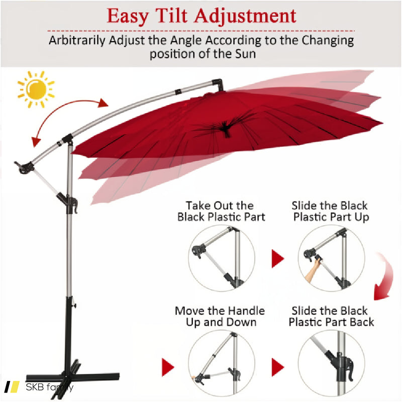 10 Feet Patio Offset Umbrella Market Hanging Umbrella For Backyard Poolside Lawn Garden 240615-229331