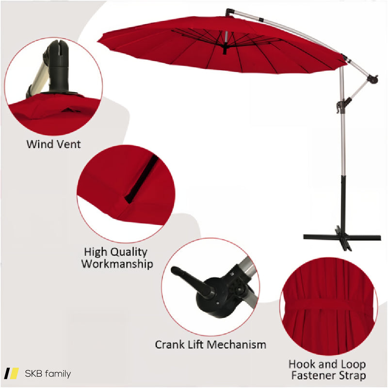 10 Feet Patio Offset Umbrella Market Hanging Umbrella For Backyard Poolside Lawn Garden 240615-229331