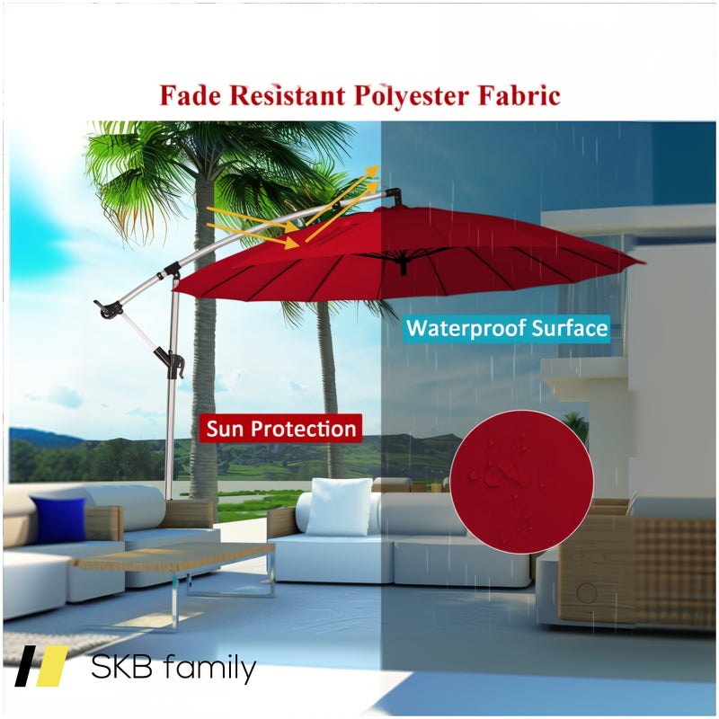 10 Feet Patio Offset Umbrella Market Hanging Umbrella For Backyard Poolside Lawn Garden 240615-229331