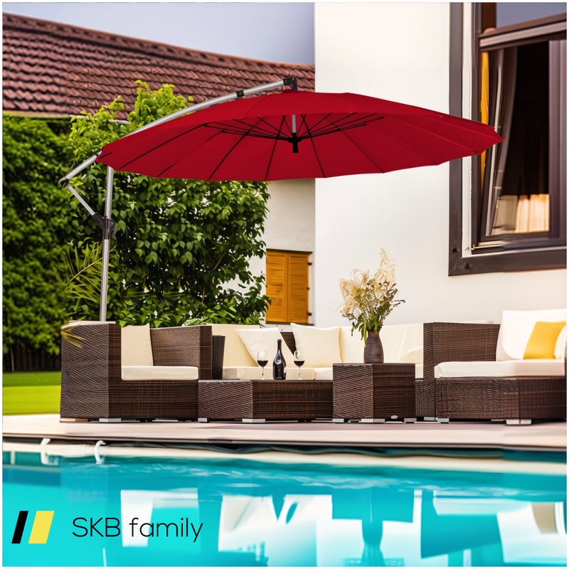 10 Feet Patio Offset Umbrella Market Hanging Umbrella For Backyard Poolside Lawn Garden 240615-229331