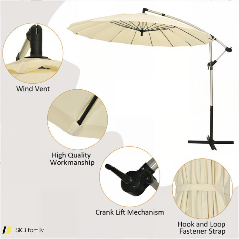 10 Feet Patio Offset Umbrella Market Hanging Umbrella For Backyard Poolside Lawn Garden 240615-229331