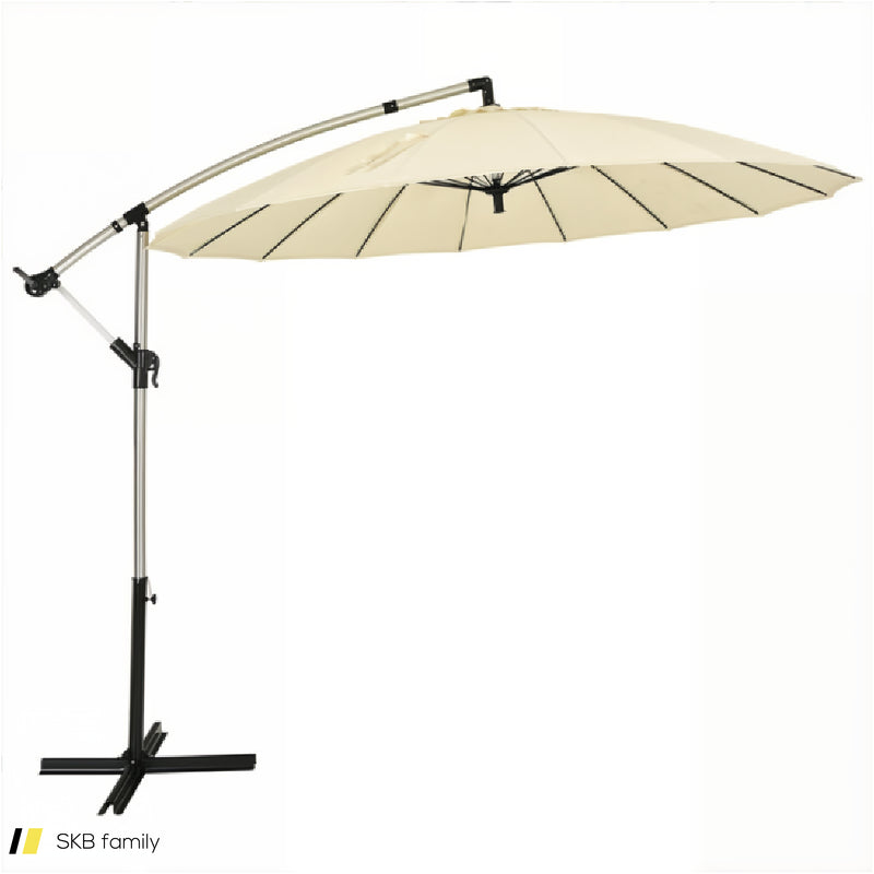 10 Feet Patio Offset Umbrella Market Hanging Umbrella For Backyard Poolside Lawn Garden 240615-229331