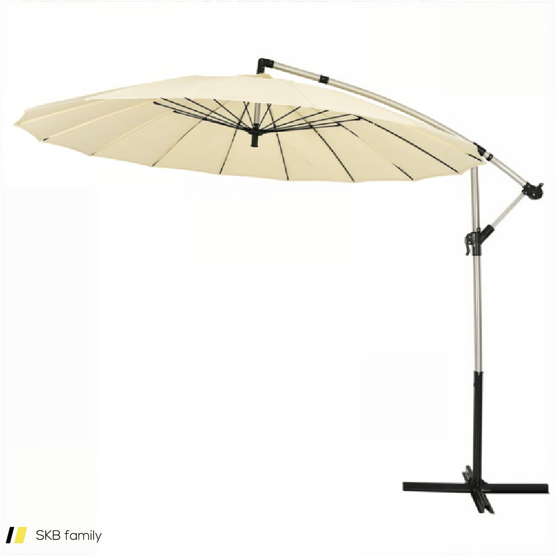 10 Feet Patio Offset Umbrella Market Hanging Umbrella For Backyard Poolside Lawn Garden 240615-229331