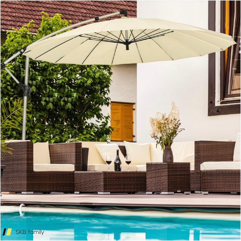 10 Feet Patio Offset Umbrella Market Hanging Umbrella For Backyard Poolside Lawn Garden 240615-229331