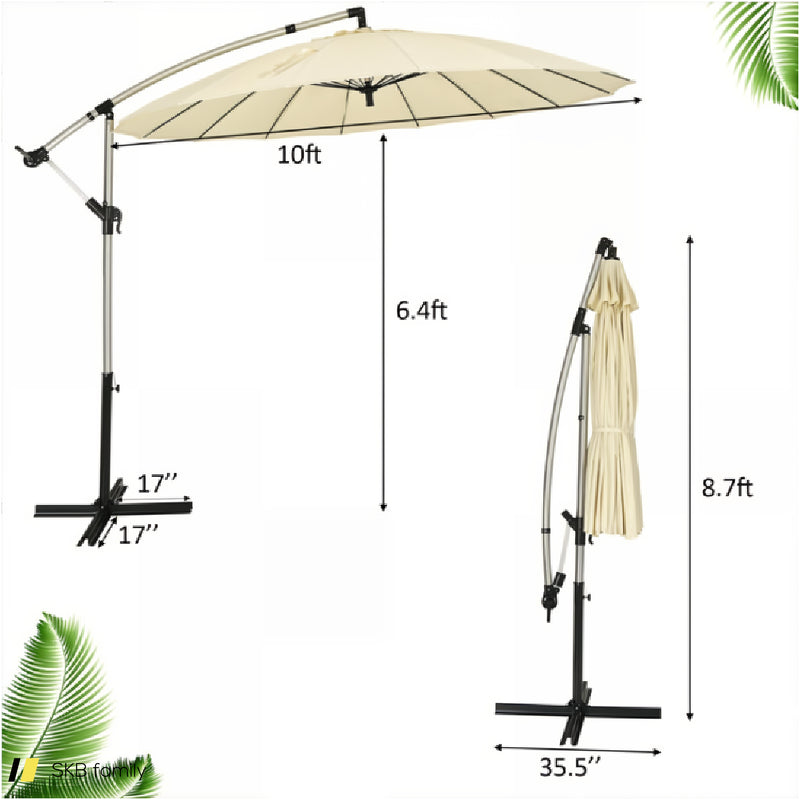 10 Feet Patio Offset Umbrella Market Hanging Umbrella For Backyard Poolside Lawn Garden 240615-229331